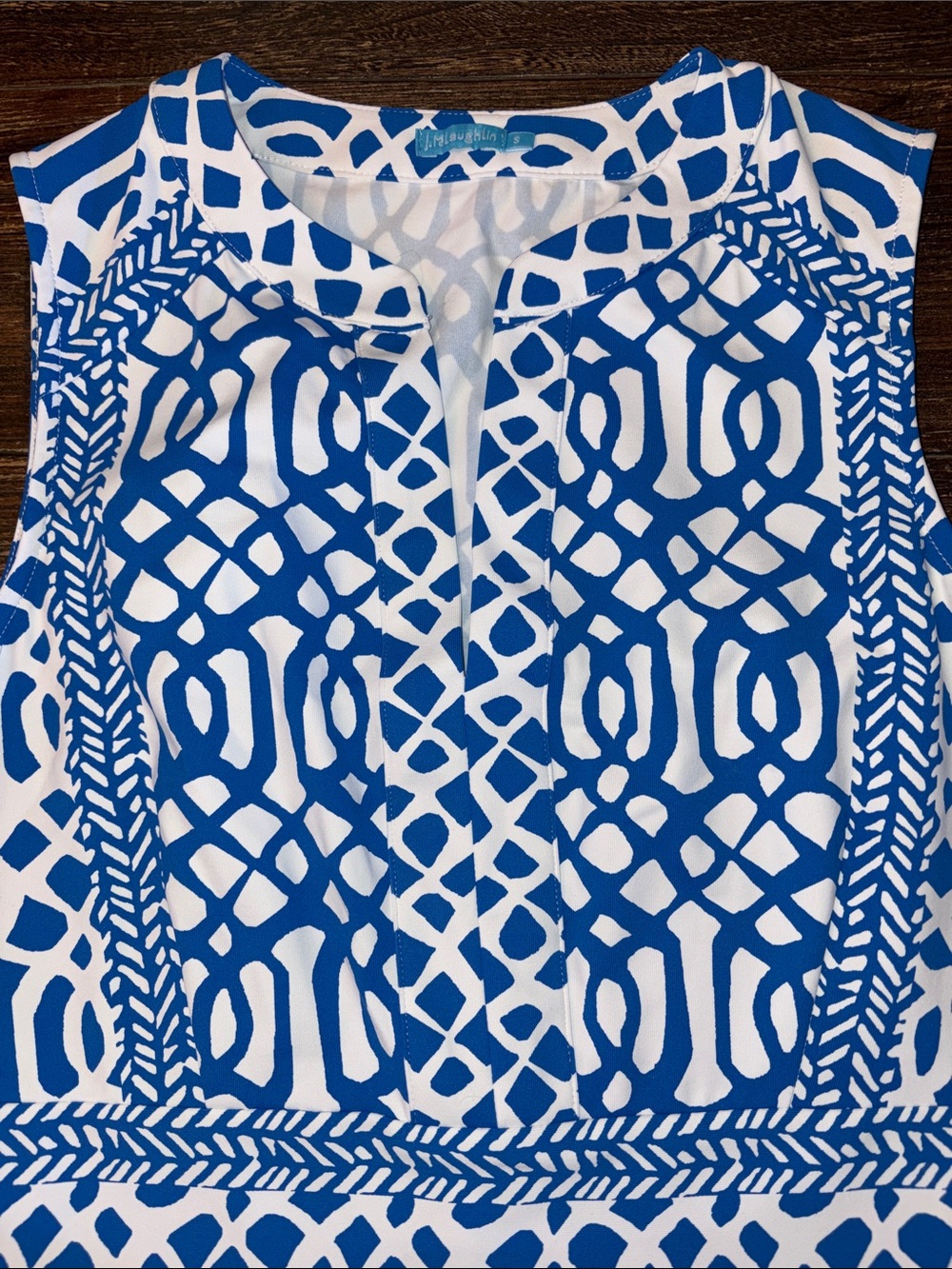 J. McLaughlin Lola Dress Blue White Geometric Print Catalina Cloth Small - Picture 4 of 7